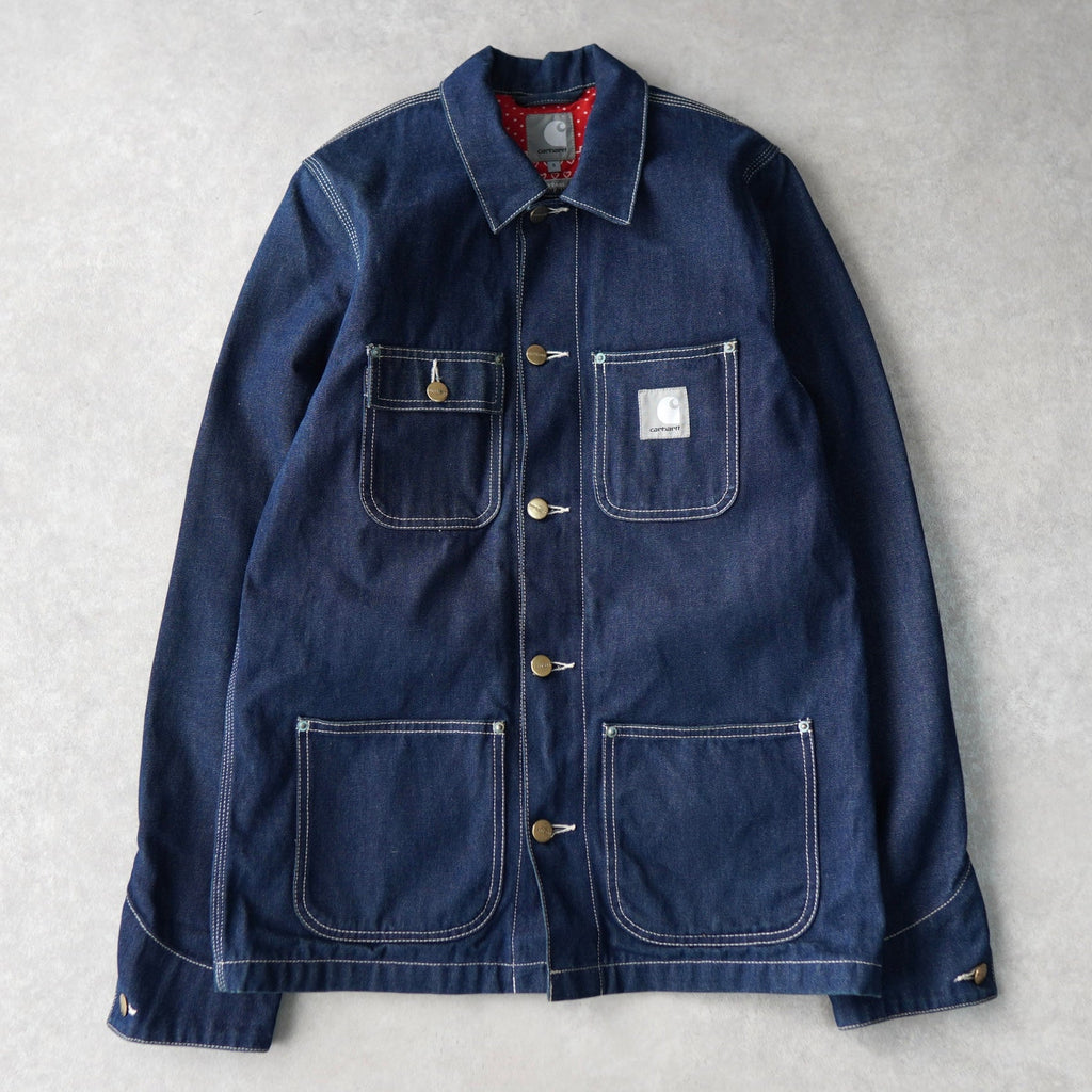 Carhartt denim jacket coverall white stitch indigo