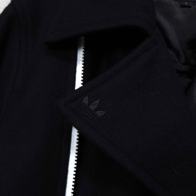 アディダス ロゴ ジッパー ウール ピーコート メンズ ブラック - NEWSED