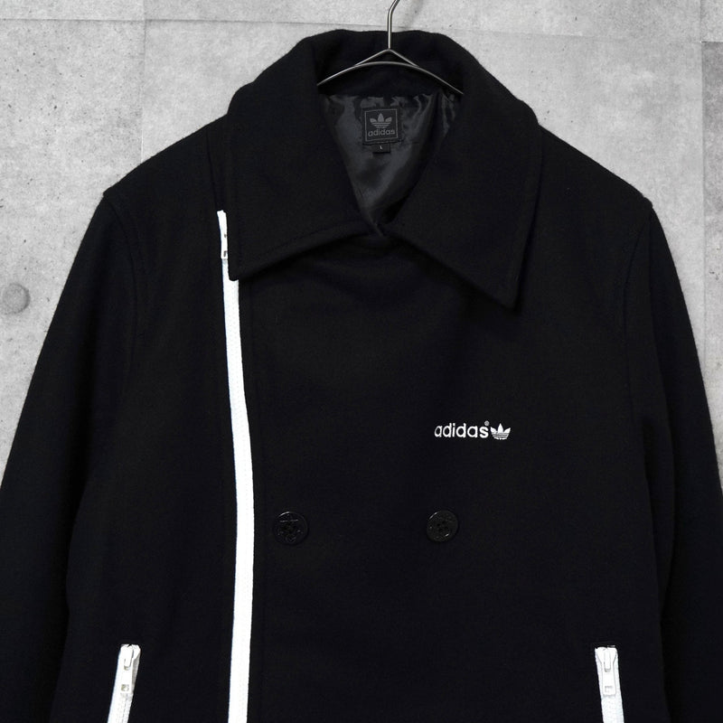 アディダス ロゴ ジッパー ウール ピーコート メンズ ブラック - NEWSED