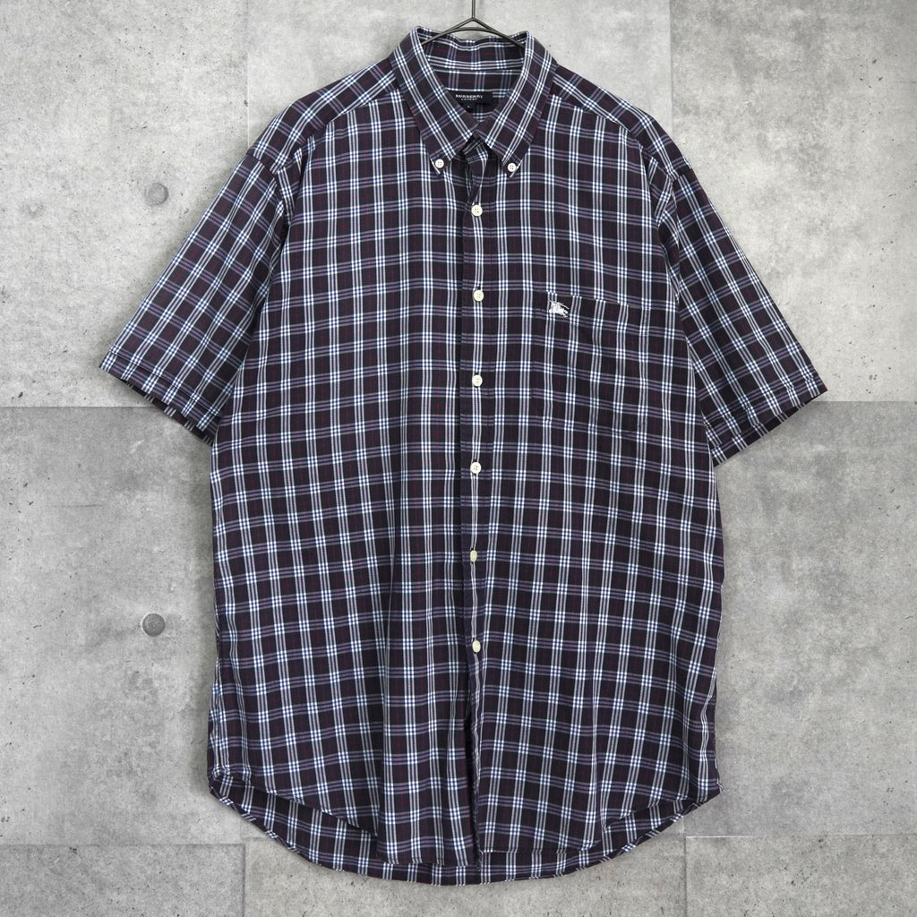 バーバリー ノバチェック ホースロゴ 刺繍 半袖シャツ ブラック / ホワイト