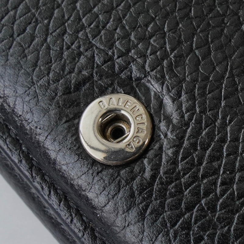 バレンシアガ エブリティ レザー 三つ折り財布 コンパクトウォレット ブラック - NEWSED