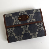 セリーヌ パリマカダム デニム / レザー コンパクトウォレット 二つ折り財布 ブルー / ブラウン - NEWSED