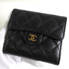 シャネル ココマーク マトラッセ キャビアスキン コンパクトウォレット 三つ折り財布 ブラック
