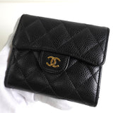 シャネル ココマーク マトラッセ キャビアスキン コンパクトウォレット 三つ折り財布 ブラック - NEWSED