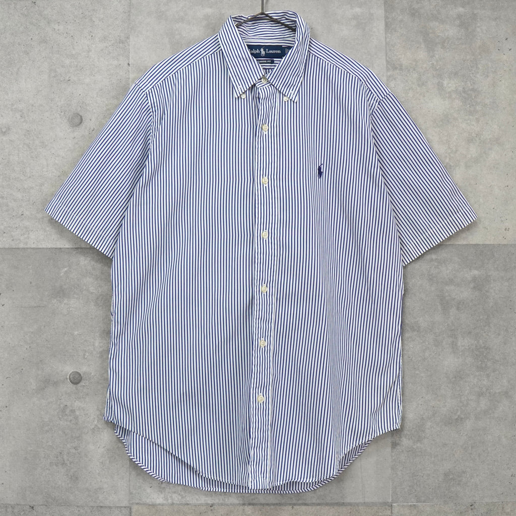 Polo Ralph Lauren 徽标刺绣条纹短袖衬衫（蓝色/白色）