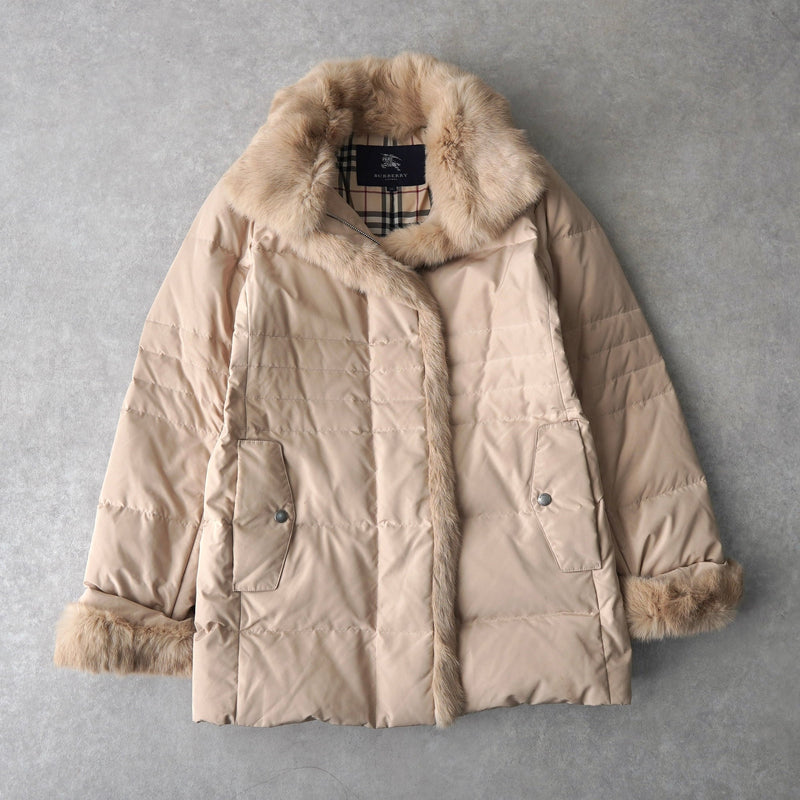 バーバリーロンドン ダウンコート ノバチェック ラビットファー 38