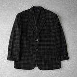 イヴ サンローラン ヴィンテージ チェック柄 カシミヤ混紡 シングル テーラードジャケット ブラック / カーキ - NEWSED