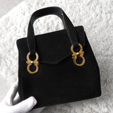 サルバトーレ フェラガモ ゴールド ガンチーニ スエード ミニ ハンドバッグ 自立型 ブラック - NEWSED