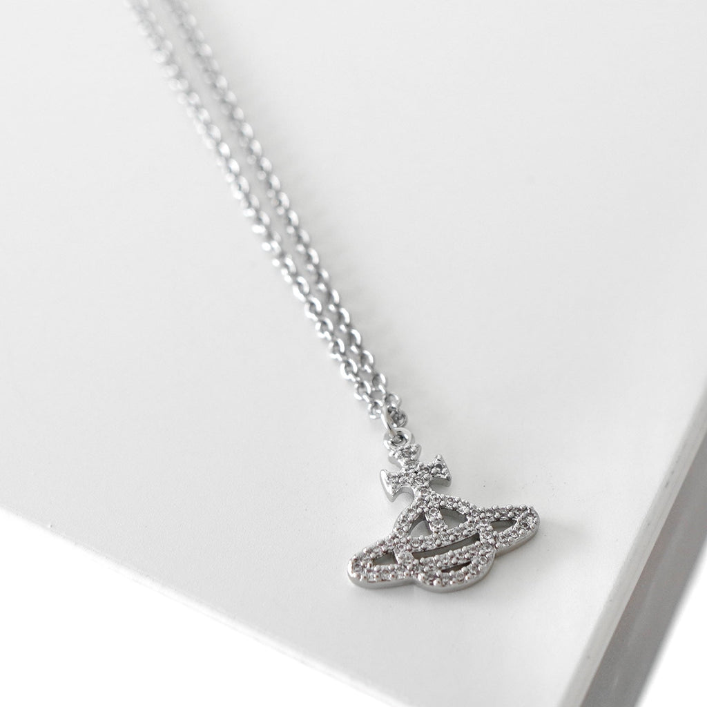 ヴィヴィアン・ウエストウッド オーブロゴ シルバー ラインストーン ネックレス 箱付き