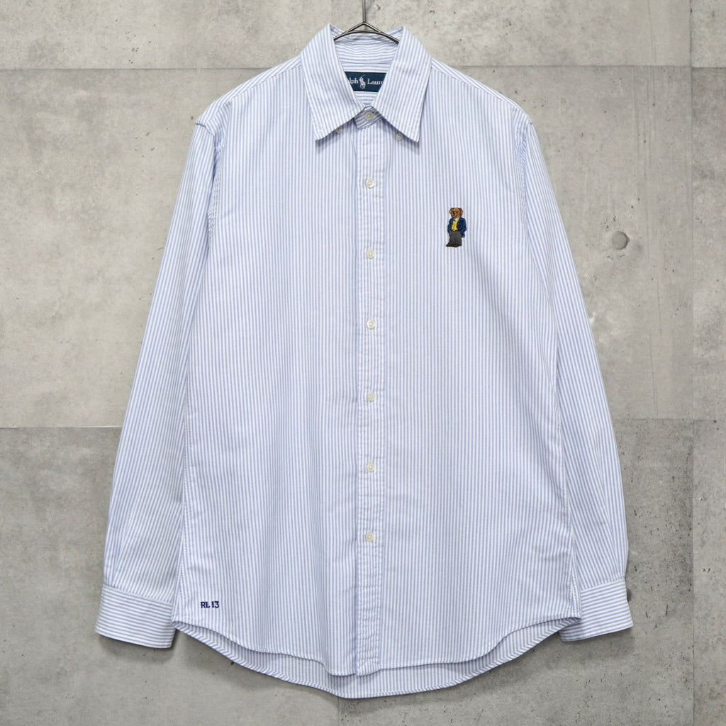 ラルフローレン ポロベア 刺繍 長袖シャツ オックスフォードシャツ サックスブルー