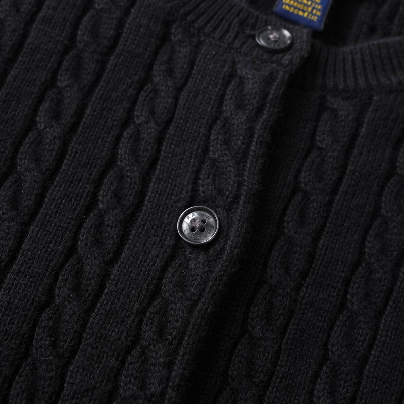 ポロ ラルフローレン ロゴ 刺繍 ケーブル編み カーディガン ブラック キッズ - NEWSED