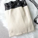 ジルサンダー ドローストリング キャンバス レザー 巾着型 ショルダーバッグ ポシェット アイボリー / ブラック タグ付き未使用 - NEWSED