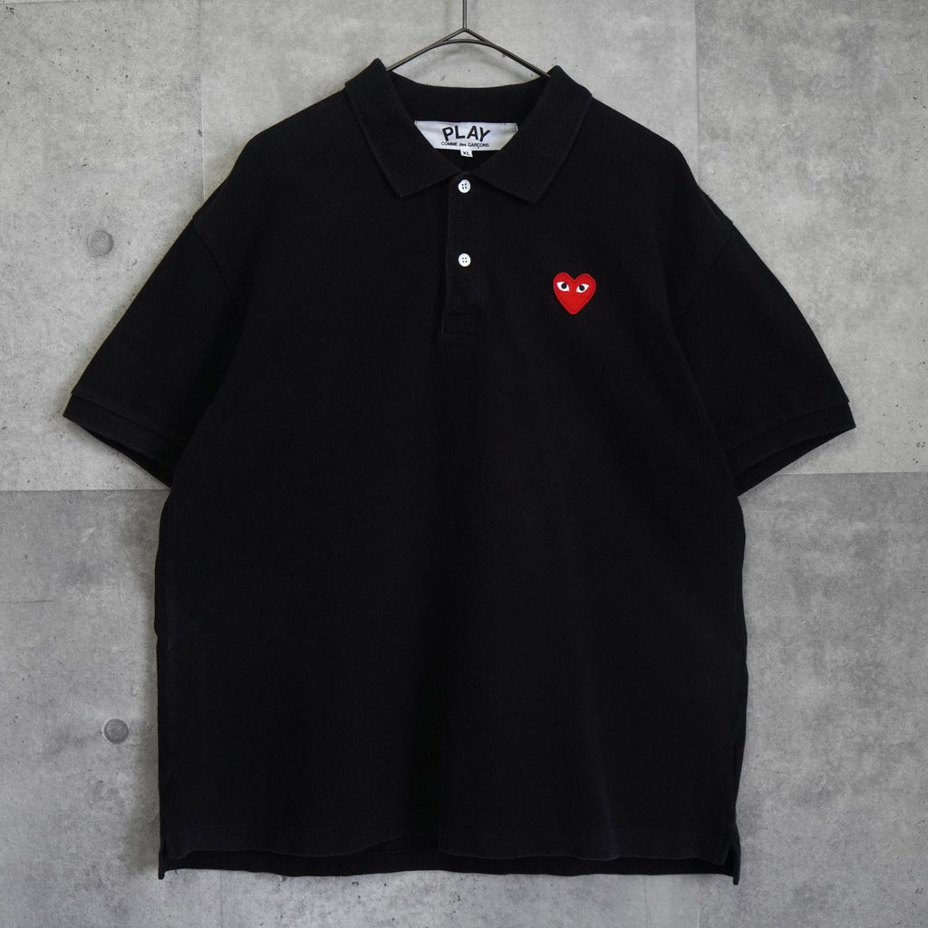 Play Comme des Garçons Heart Logo Short Sleeve Polo Shirt in Black/Red