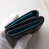 ボッテガ ヴェネタ イントレチャート タイニー レザー 三つ折りウォレット コンパクトウォレット ダークブラウン / ブルー 保存袋付き - NEWSED