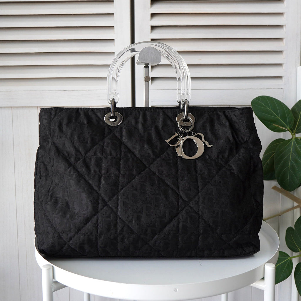 ディオール レディディオール カナージュ トロッター プラスチックハンドル トートバッグ ナイロンキャンバス /レザー ブラック 黒