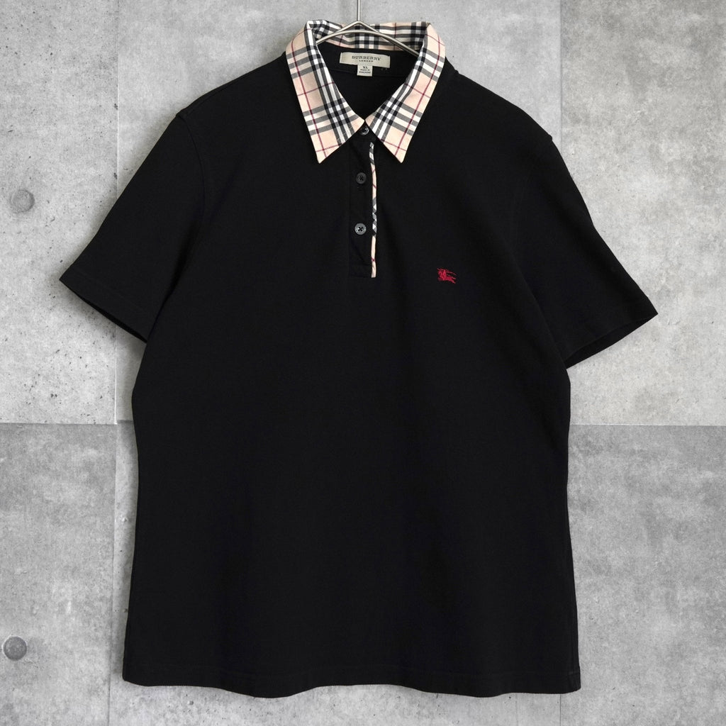 Burberry 黑色马标刺绣 Nova 格纹短袖 Polo 衫