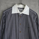 ヴィヴィアン ウエストウッド オーブ ストライプ柄 長袖シャツ クレリックシャツ ブルー - NEWSED