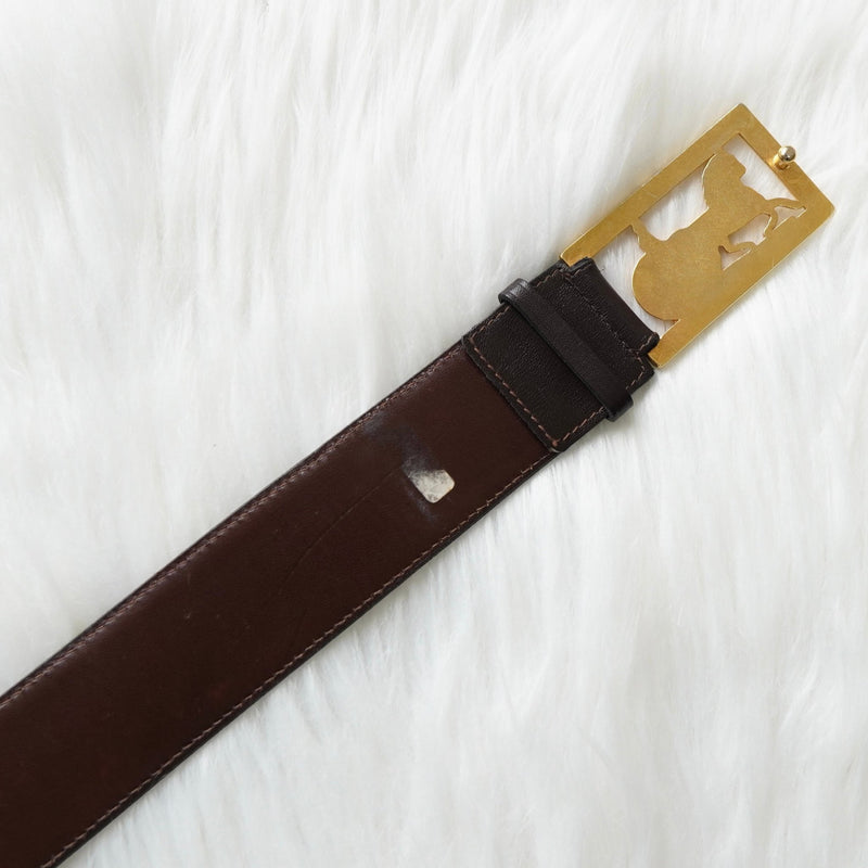 セリーヌ ヴィンテージ サルキー 輪馬車 レザー ベルト ブラウン / ゴールド レディース - NEWSED