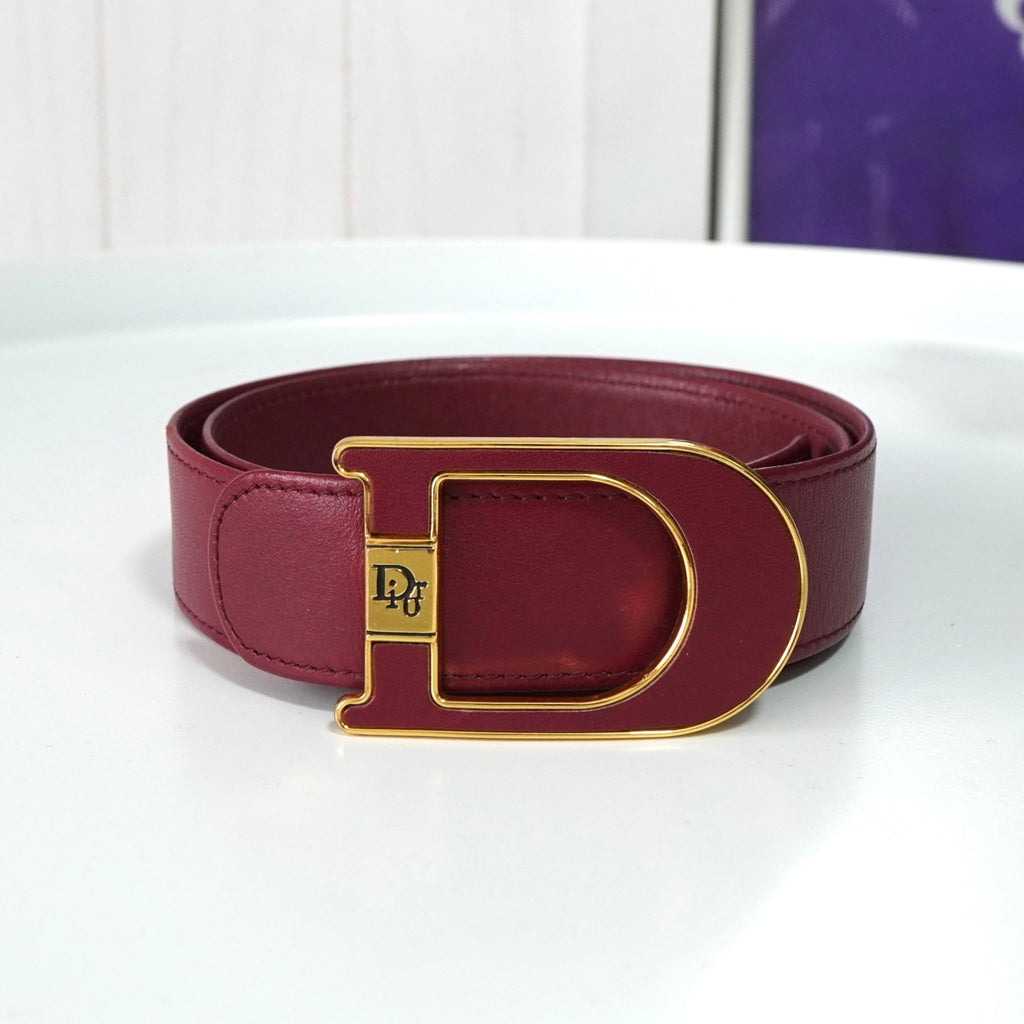 クリスチャンディオール ヴィンテージ ロゴ レザー ベルト ボルドー レディース