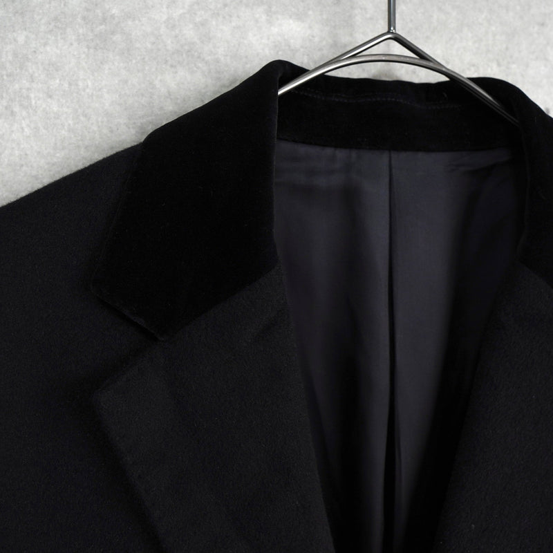 ジョンローレンスサリバン ベロア襟 アンゴラ ウール チェスターコート ブラック - NEWSED