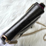 グッチ ソーホー パテント フリンジ チェーン ショルダーバッグ ミニバッグ パーティーバッグ ブラック - NEWSED