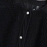 アディダス ロゴ 刺繍 ノーカラー ボアコート ブラック - NEWSED