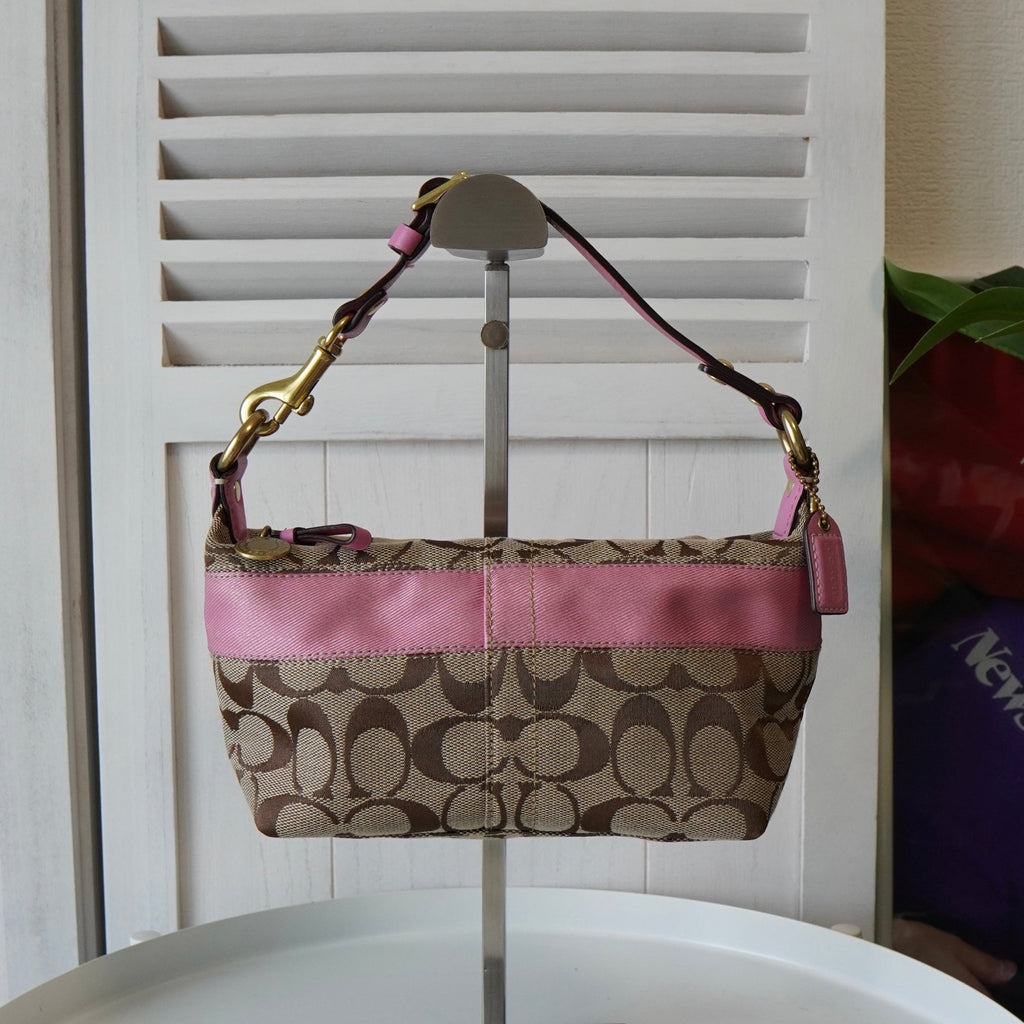 コーチ シグネチャー キャンバス ハンドバッグ ピンク ベージュ
