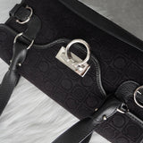 サルバトーレフェラガモ ガンチーニ ベロア調 キャンバス / レザー ハンドバッグ 肩掛け ブラック - NEWSED