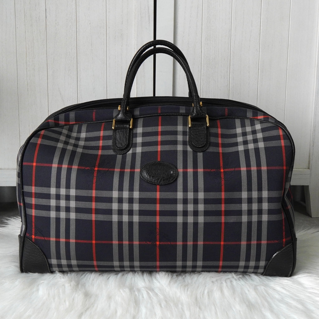 バーバリー ヴィンテージ ロゴ ノバチェック ナイロンキャンバス ボストンバッグ ネイビー