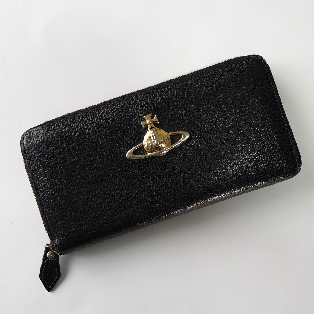 ヴィヴィアン・ウエストウッド オーブロゴ レザー ラウンドジップ 長財布 ロングウォレット ブラック