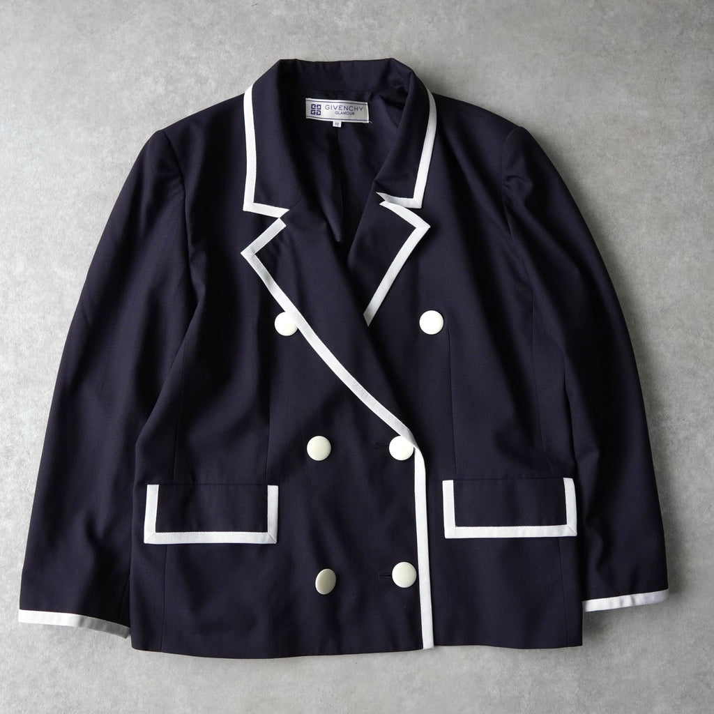 Givenchy 复古春夏双排扣定制夹克外套（海军蓝/白色）