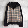 バーバリー ブラックレーベル ノバチェック柄 ジップアップ ドライバーズ ニット 切り替え ブラック/ベージュ