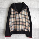 バーバリー ブラックレーベル ノバチェック柄 ジップアップ ドライバーズ ニット 切り替え ブラック/ベージュ - NEWSED