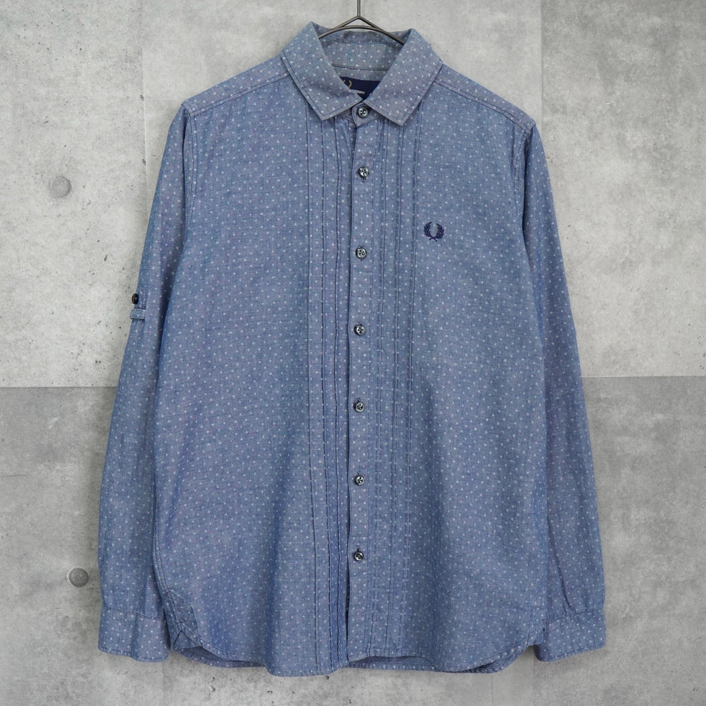 Fred Perry 徽标刺绣蓝色圆点长袖衬衫