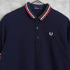 Fred Perry logo embroidered short sleeve polo shirt in navy and red