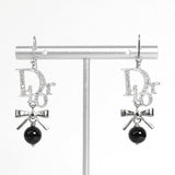 クリスチャン ディオール ロゴ ラインストーン リボン ピアス シルバー / ブラック - NEWSED