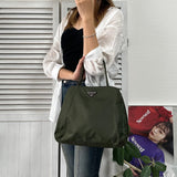 プラダ ポコノ テスート ナイロン 三角プレート トートバッグ ハンドバッグ カーキ - NEWSED