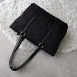 プラダ ポコノ テスート ナイロン サフィアーノレザー 三角プレート トートバッグ ブラック - NEWSED