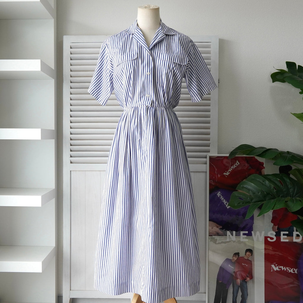 Ralph Lauren 条纹短袖衬衫裙，蓝色/白色，女款