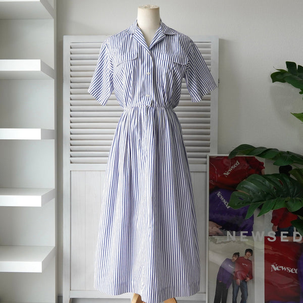 ラルフローレン ストライプ 半袖 シャツ ワンピース ブルー / ホワイト