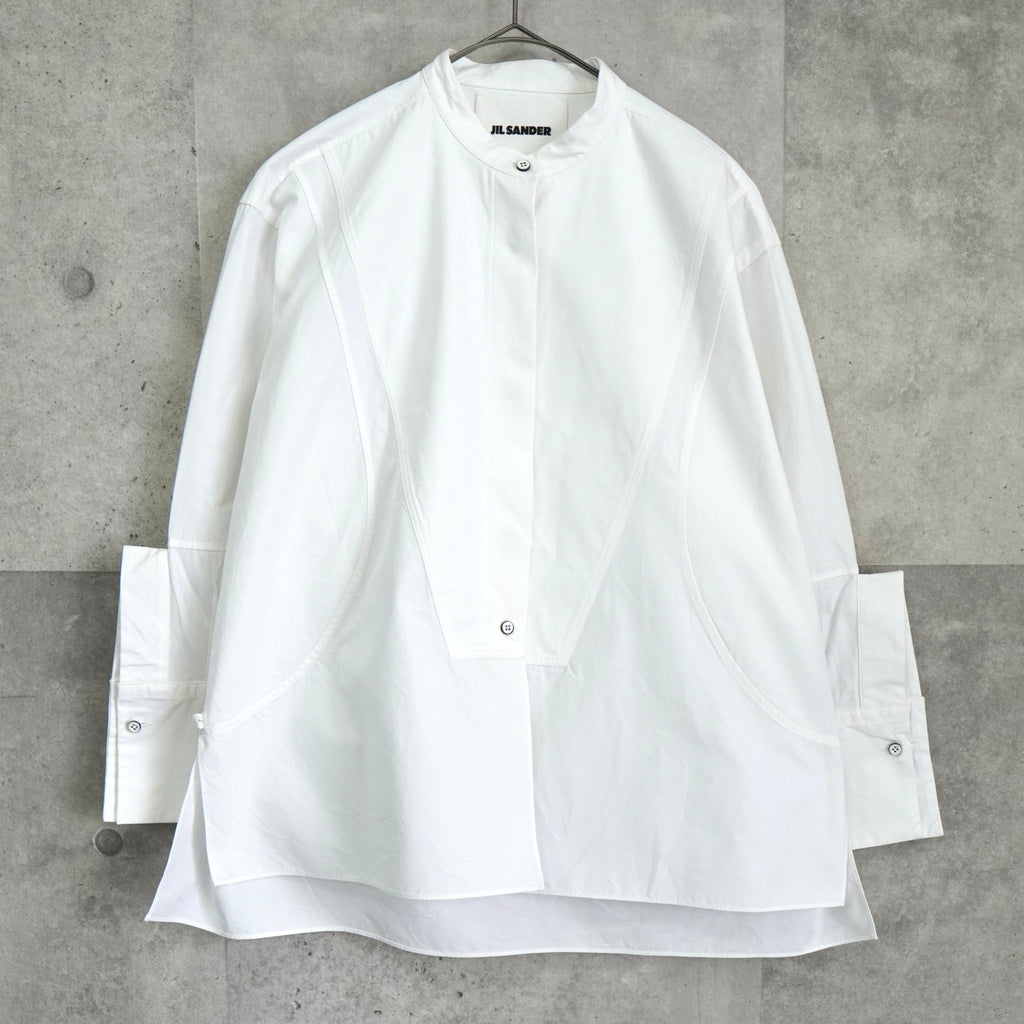 Jil Sander Mao Collar Long Sleeve Shirt in White