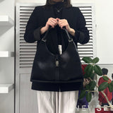 グッチ ジャッキー レザー トートバッグ ハンドバッグ ブラック - NEWSED