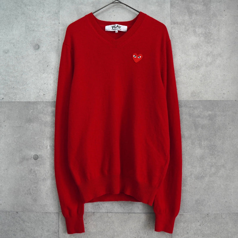 プレイ コム デ ギャルソン ハートロゴ ニット レッド - NEWSED