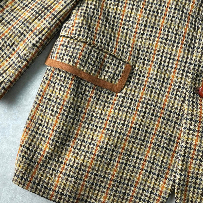 イヴ サンローラン ヴィンテージ チェック柄 エルボーパッチ シングル テーラードジャケット ベージュ - NEWSED