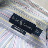 ポロ ラルフローレン ロゴ 刺繍 ストライプ柄 半袖シャツ ブルー - NEWSED
