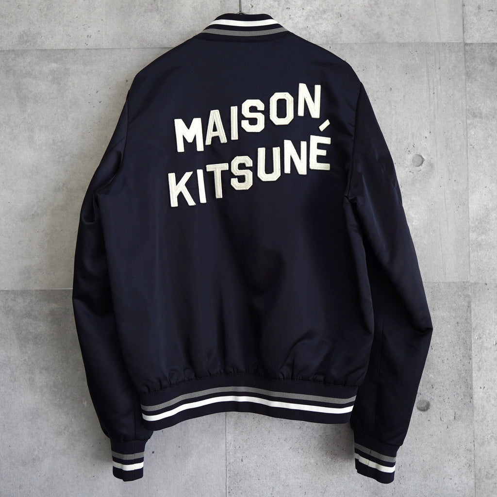 Maison Kitsune College Logo Back Logo Patch Stadium Jacket Navy/White