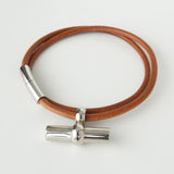 エルメス トグル レザー ブレスレット チョーカー シルバー / ブラウン - NEWSED