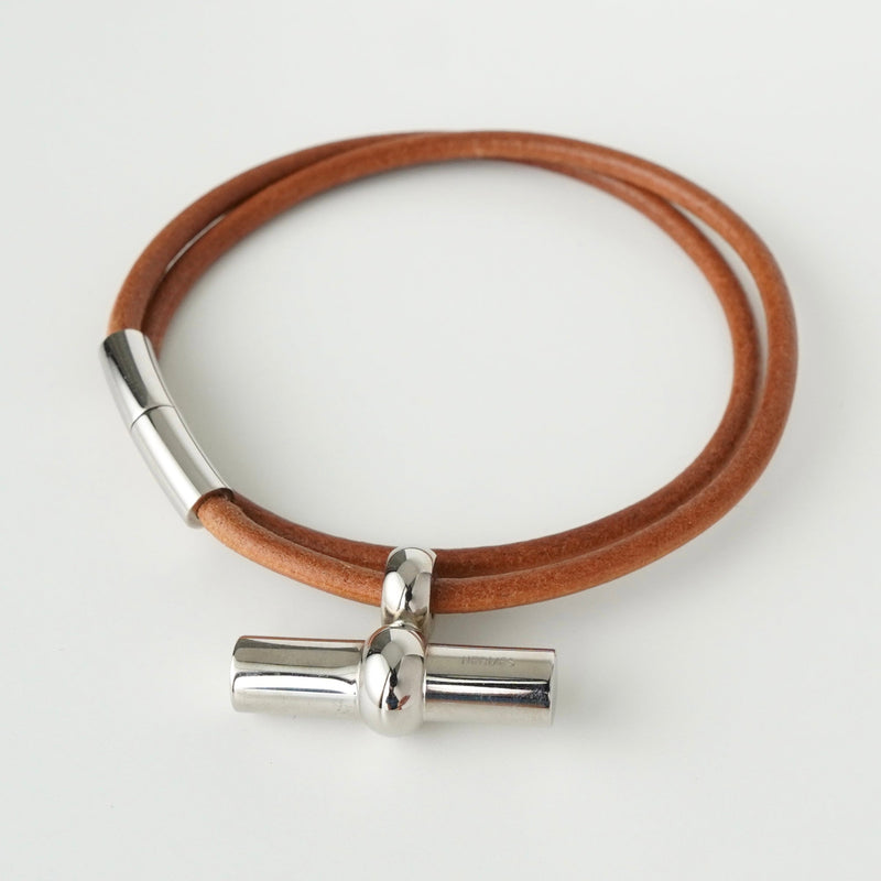 エルメス トグル レザー ブレスレット チョーカー シルバー / ブラウン - NEWSED