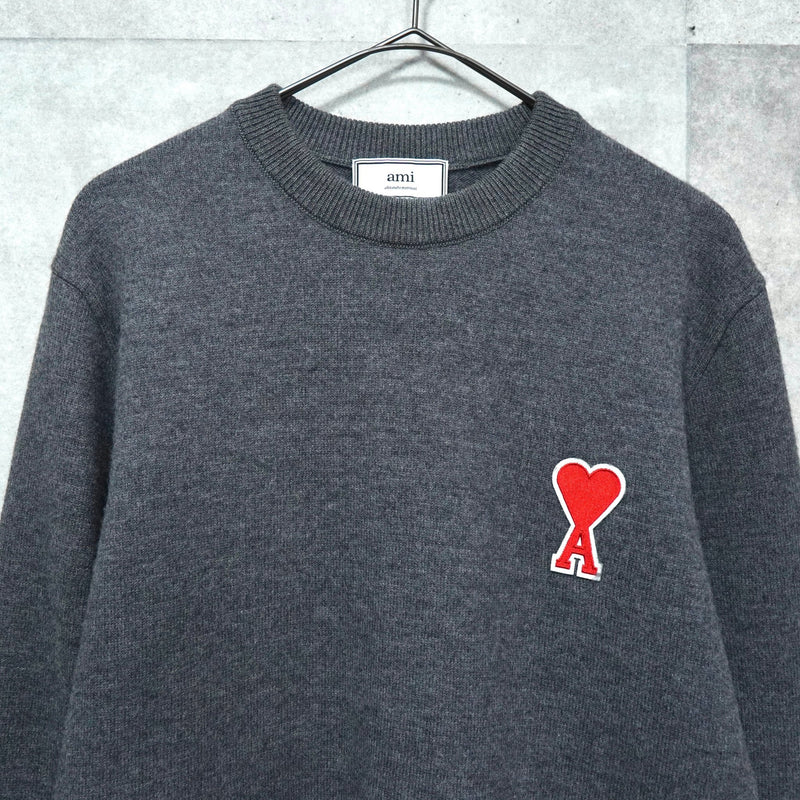 アミパリ アミ パリス ハートロゴ ニット グレー | ブランド古着を扱う