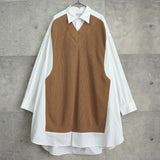 メゾンマルジェラ オーバーサイズ ドッキング ニット シャツワンピース ベージュ / ホワイト レディース - NEWSED